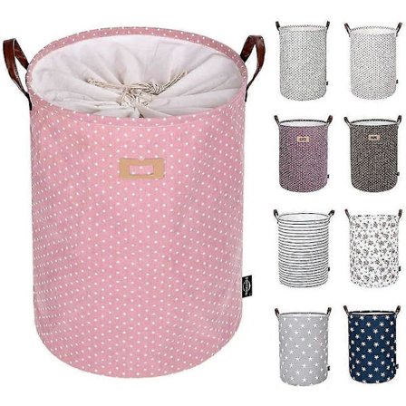 Tykkere Foldbare Runde Opbevaringsvasketøjskurve, Bomuld pink BYC