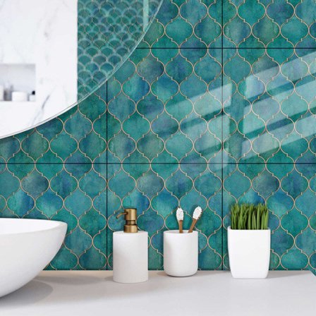 6 stk mørkegrønne fiskeskjell (15*15 cm) - selvklebende fliser