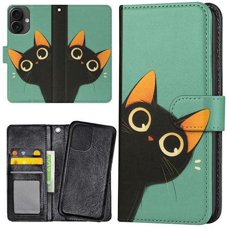 iPhone 16 - Plånboksfodral/Skal Katt