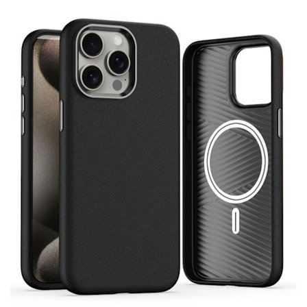 Etui til iPhone 14 Pro svart skinn lærmønster Magnetisk