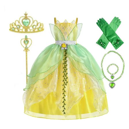 Klassisk flicka saga Tiana Cosplay kostym elegant prinsessa grön festklänning julbalklänning prinsessa och grodan Vestido