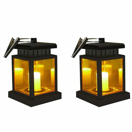 Solcellslampa LED Flimrande Flamlös Ljus Utomhus Trädgård Hängande Parasoll Lyktor LED Säkerhetsnattlampa med Klämma (2-pack)