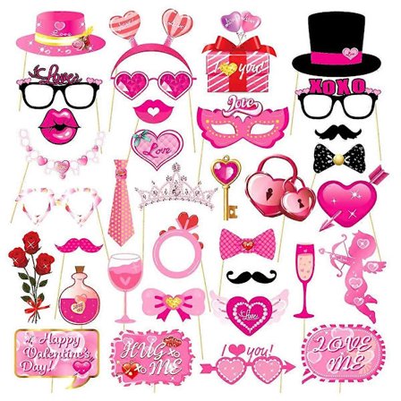 Pakke med 35 Valentinsdag Fotoboksrekvisitter Festdekorasjoner med Kysseskilt for Romantiske Feiringer[HK]