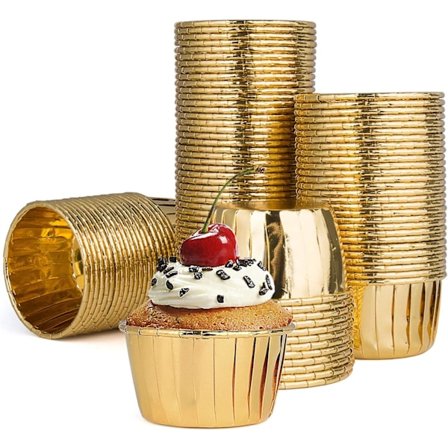 Cupcake-forme, (guld) 50 aluminiumsfolie muffinforme til cupcakes og muffins