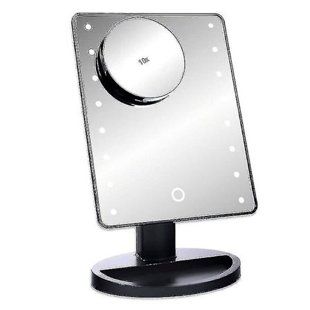 Schramm LED-sminkningsspegel, svart, med 10x förstoring, sminkningsspegel med LED, sminkningsspegel med belysning, stativsminkningsspegel, 