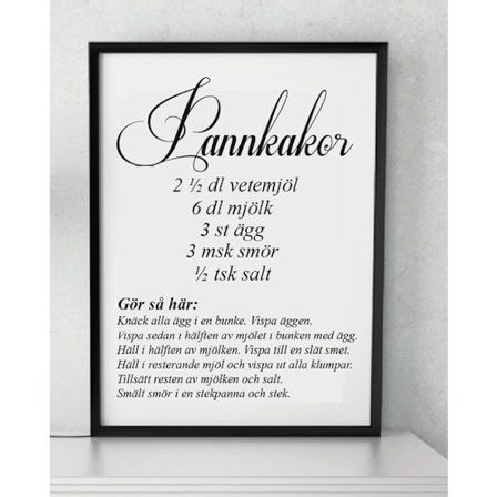 Poster Pannkakor Recept Svart/vit A4