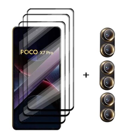 6-i-1 Skyddsglas kompatibelt med Xiaomi Poco X7 Pro Härdat Glas Poco X7 Pro Skärmskydd HD Skyddsfilm för Telefonens Lins Poco X7 Pro