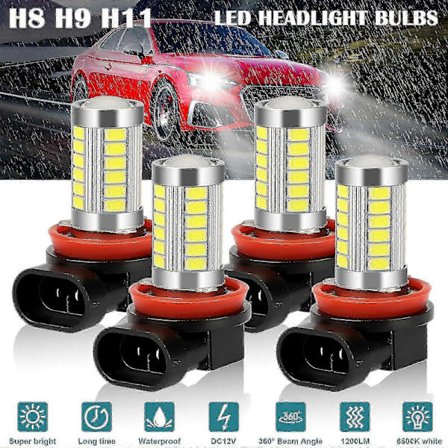 4x H11 H9 H8 LED-ajovalosarja Kauko-/lähivalo Sumu Ajovalot 6500K Xenon Valkoinen_Kvalitetsgåvor