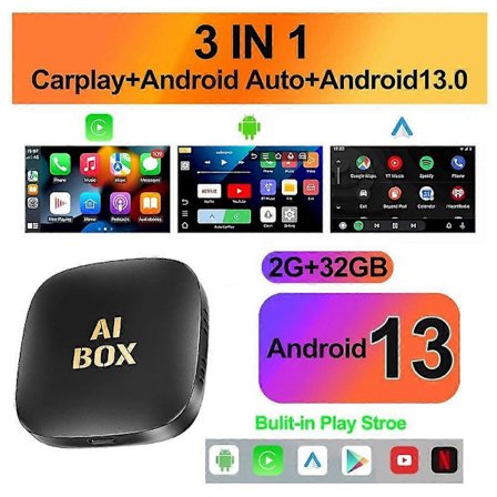 Android 13 Auto AI -boksi langallisesta langattomaan Carplay- ja Android Auto -sovittimeen, älykäs AI -boksi Netflixille, YouTubelle, autotarvikkeet, 