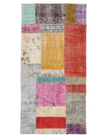 81X161 Dywan Patchwork Nowoczesny Ciemnoczerwony/Szary (Wełna, Turcja) Carpetvista