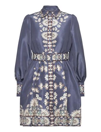 Mathilde Belted Printed Mini Dress Lyhyt Mekko Blue Malina