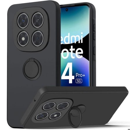 Coque til Xiaomi Redmi Note 14 Pro Plus 5G/Note 14 Pro+ 5G, Flydende Silikone med Drejbar Ring Sort