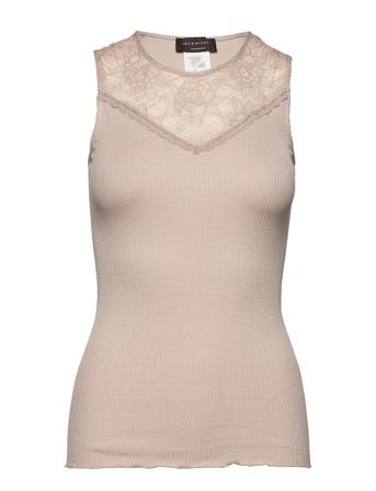 Silk Top Regular W/Lace Top Ærmeløs Top Rosemunde