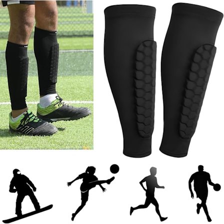 (Størrelse L, Sort) Skinnebensbeskyttere til Ski & Fodbold med Honeycomb Kompressionsærmer - Ultralet Beskyttelse til Børn & Voksne | 