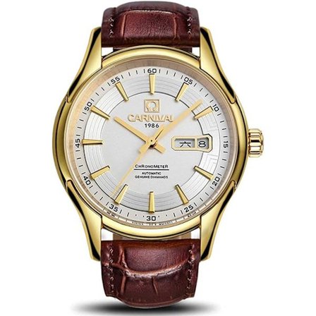 Automatiske mekaniske herreure med læderkalveskindsrem, kalender, analoge afslappede business-ure