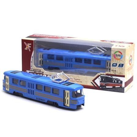 Farfi Klassisk Togsporvogn Diecast Træk Tilbage Model med LED Musik Udviklingslegetøj til Børn (FMY) Blue