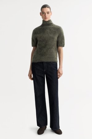 Soft Goat - Brushed short sleeve turtleneck - Kashmirtröja dam - M - Olive