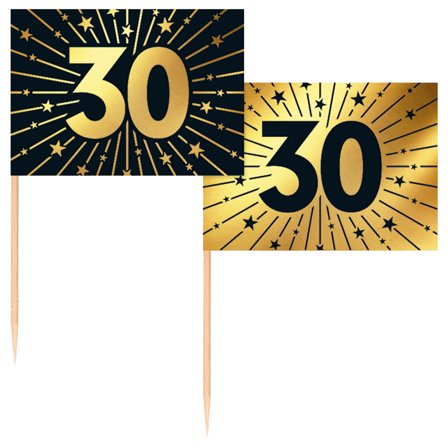 Partypicks 30 år Guld/Svart 50-pack
