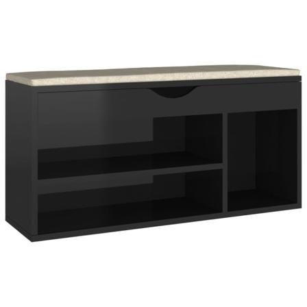 Vidaxl Skobänk Med Dyna Svart Högglans 104x30x49 Cm Spånskiva Svart