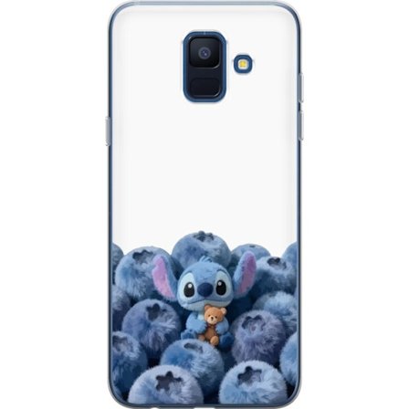 Kompatibelt Mobildeksel til Samsung Samsung Galaxy A6 (2018) Søt blå karakter blant blåbær med bamse i mykt og lekent illustrasjon