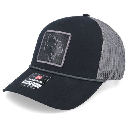 Iconic - Svart trucker Keps - Panther Black Metallic Patch Black/Charcoal Rope Trucker @ Hatstore