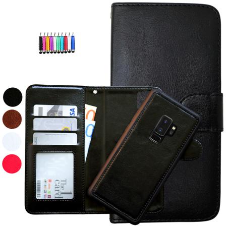 Suojaa Galaxy S9 Plus - Nahkakotelo ja magneettinen kansi Vit