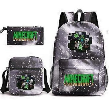 Minecraft Skolesekk Ryggsekk Penal Skulderveske Tredelt Sett _16