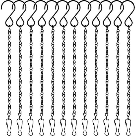 12-pak Sort Hængekæder, Hængekurvskæder, Haveplanteophæng Metalkæder Med Kroge Clips Til Fuglefoderautomater