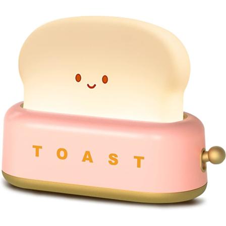 Brødristerlampe for skrivebordsdekorasjon, oppladbar liten smiley-lampe, toast, søt brødristerform, nattlys for romdekorasjon