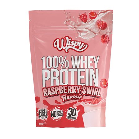 Wispy Nutrition Whey 100 Proteinpulver 1 kg Raspberry Swirl, Sport & Velvære, Protein & Energi, Proteinpulver