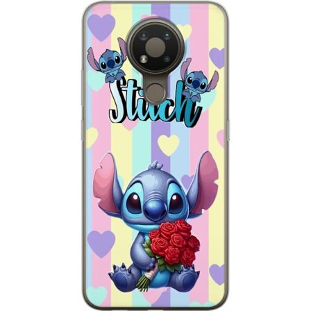 Kompatibelt Mobildeksel til Nokia 3.4 Romantisk illustrasjon av Stitch som holder røde roser mot stripet bakgrunn