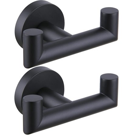 2-pakning doble håndklekroker for bad, matt svart, veggmontert badekåpekrok