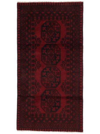 Handgeknoopt Afghan Fine Vloerkleed 99X197 Wol Zwart Klein