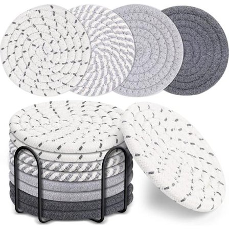 Sett med 8 coasters med holder, 4-fargers absorberende coasters, minimalistiske bomulls coasters, minimalistisk bomulls coaster sett
