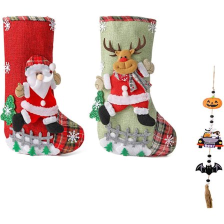 2-pack Hängande Julstrumpor, 3D Julstrumpor, Julstrumpor Dekoration, Hängande Strumpa