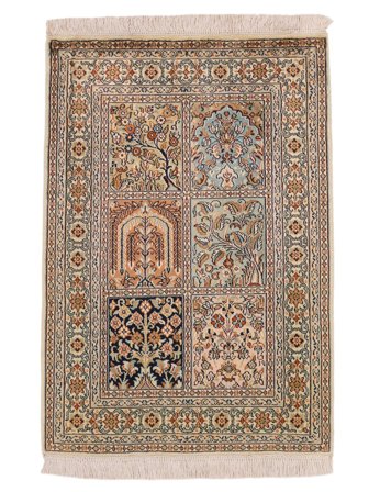 Oriental Kashmir Pure Silk Rug 65X93 Brown/Orange Silk, India