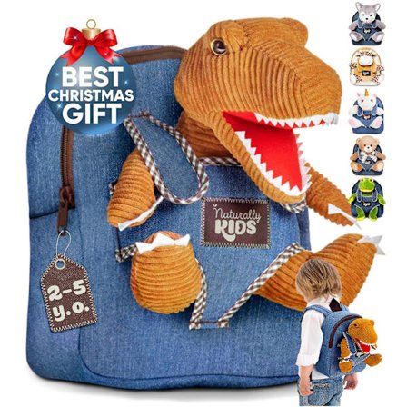 Ryggsäck för småbarn (med plyschleksaker) denim dinosaurie ryggsäck (FMY)