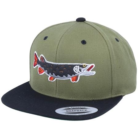 Skillfish - Zelená snapback Kšiltovka - Pike Black Applique Olive/Black Snapback @ Hatstore