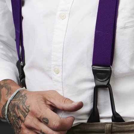 Bretelle larghe viola con asole per bottoni per uomini - Bretelle per bottoni