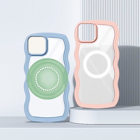 Magsafe Case Kompatibel med Iphone 15 Pro, Clear Wave Curved Design Soft Tpu + Hård Ram Stötsäkert cover för kvinnor