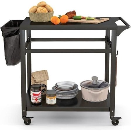 Desserte til Plancha 80 x 50,5 cm COSTWAY, Dobbelt Hylder, 4 Universelle Hjul, Håndklædeholdere, Grillvogn