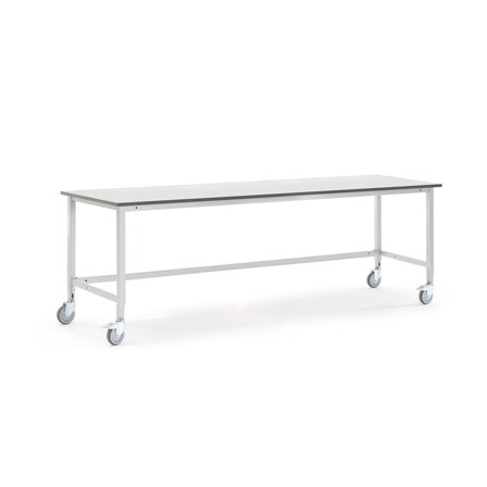 Arbeidsbord MOTION på hjul, L2500 B800 H800–1200 mm, grå