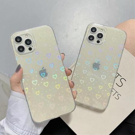 Holografiskt skal till iPhone 13 Pro Max i 3D hjärtan i vitt ell White one size
