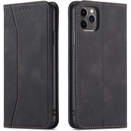 För iPhone 11 -16 Magnetiskt Läder Telefonfodral, Premium Läder Flip Fodral Vikbart Kortfack Stötsäkert Ställ Funktion (Svart) iPhone 11 Pro Max