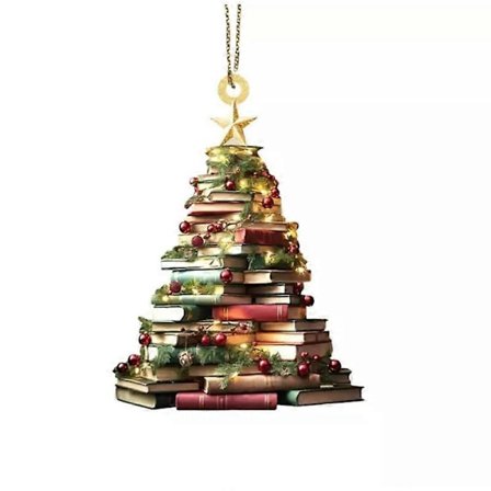 Julgransformad Bokhylla Hängsmycke, Böcker Staplade Ornament, Bokälskares Nöje
