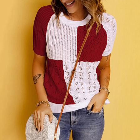 Kvinnor Color Block Tunika Blus Crew Neck Pullover
