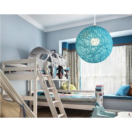 Orange bambu-, rotting- och hampboll pendellampa; unikt designad sfärisk rottingbo-formad lampskärm.