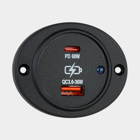 USB zásuvka Sutars, zapuštěná, černá, oválná, 12 / V 24 V, 36 W / 60 W, 2.1 A, USB-A + USB-C