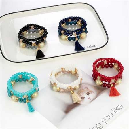 5 set bohemiska handgjorda pärlarmband, flerskiktade armband med fransar
