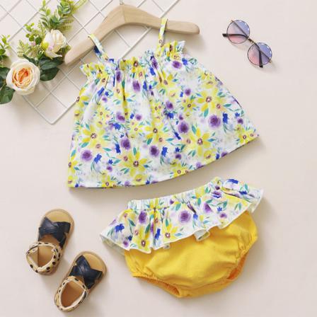 Spädbarn Flicka Nyfödd Sling Blommiga Toppar Ruffle Shorts Outfits 2 St